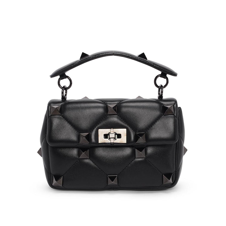 Valentino Black Lambskin Small Roman Stud Shoulder Bag