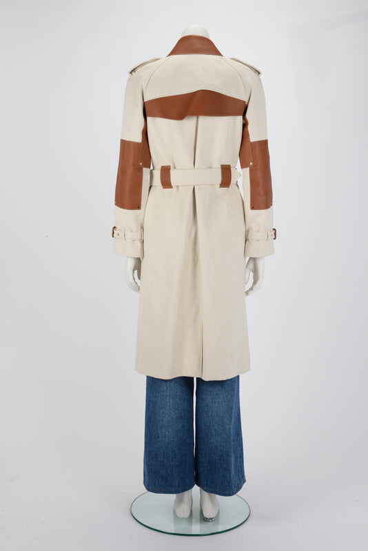 Burberry Ecru & Tan Canvas Leather Detail Trench Coat UK6 - Blue Spinach