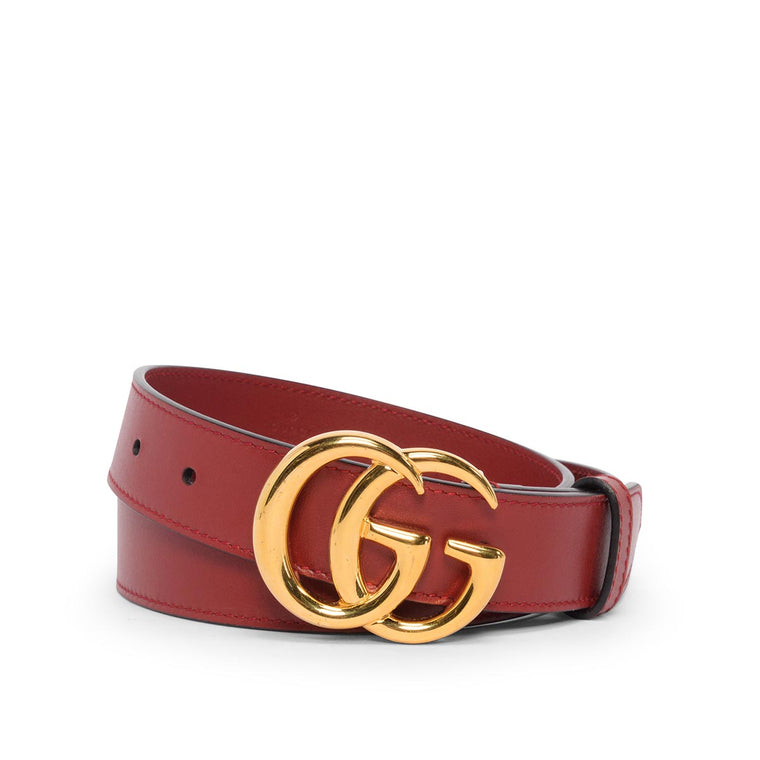 Gucci Red Leather GG Buckle Belt