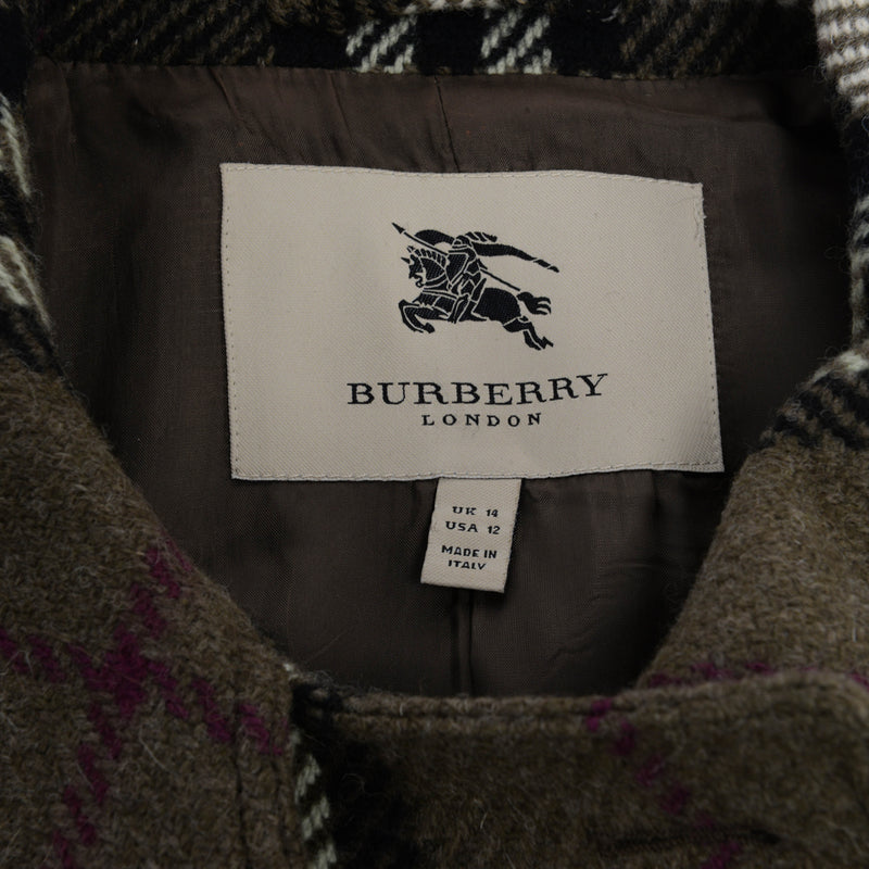 Burberry Olive Lambswool Classic Nova Check Coat UK 14 - Blue Spinach