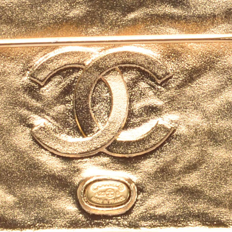 Chanel Gold & Black Leather Logo Plate Brooch - Blue Spinach