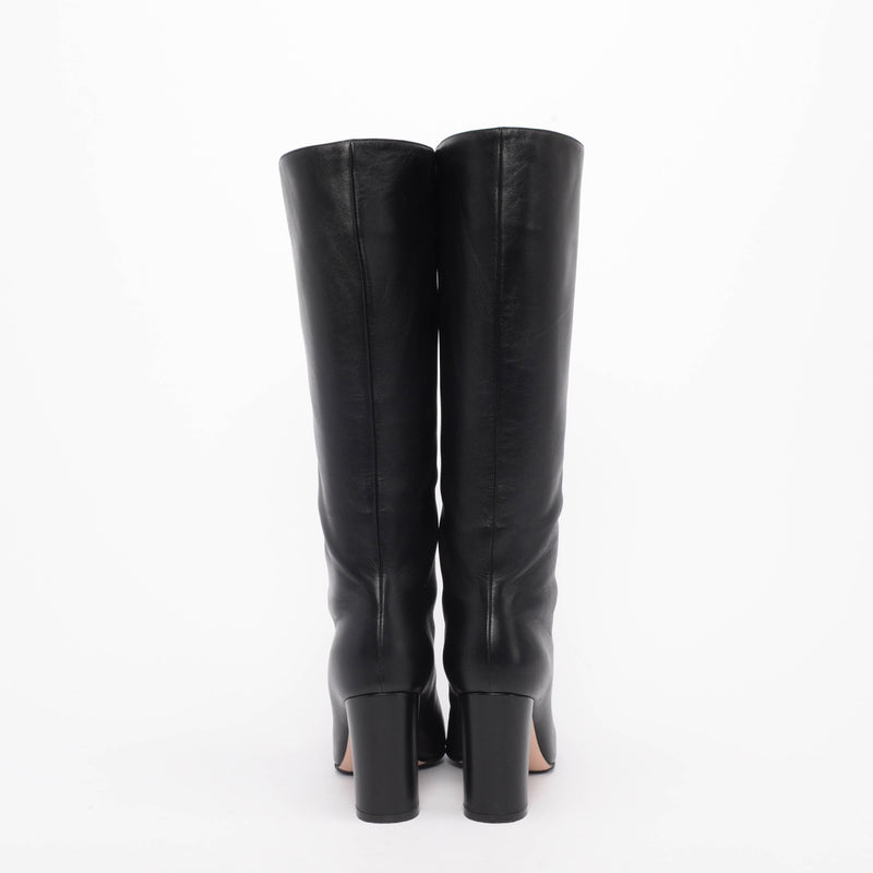 Gianvito Rossi Black Calfskin Laura 85 Knee High Boots 39 - Blue Spinach