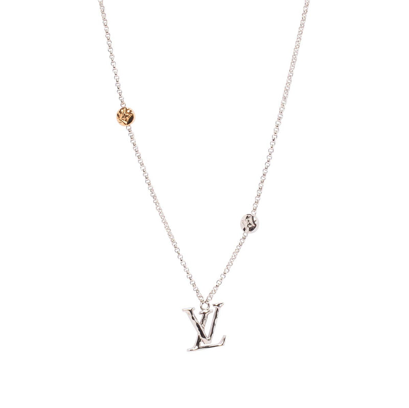 Louis Vuitton Silver Carved Logo Necklace - Blue Spinach