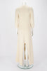 Celine Cream Boucle Knit Back Split Maxi Dress M - Blue Spinach