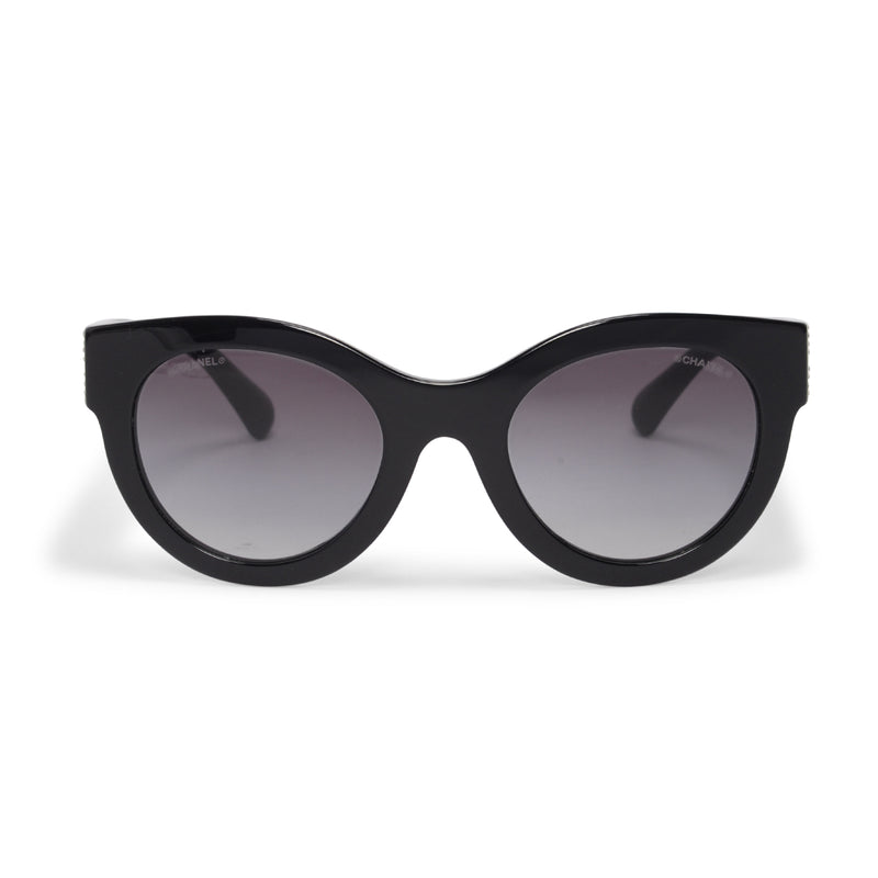 Chanel Black Diamonte Quilted Arm Sunglasses - Blue Spinach