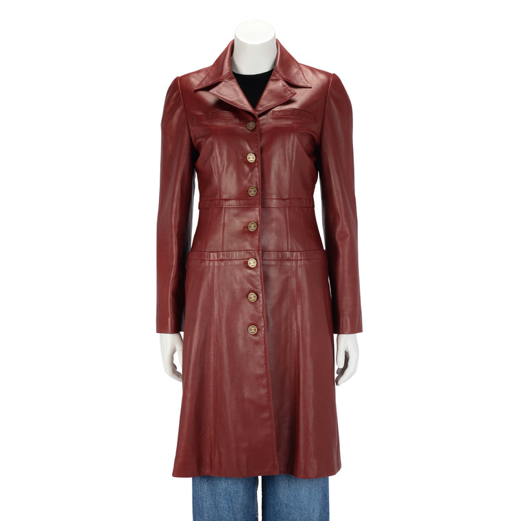 Chanel Red Lambskin CC Button Coat FR 40