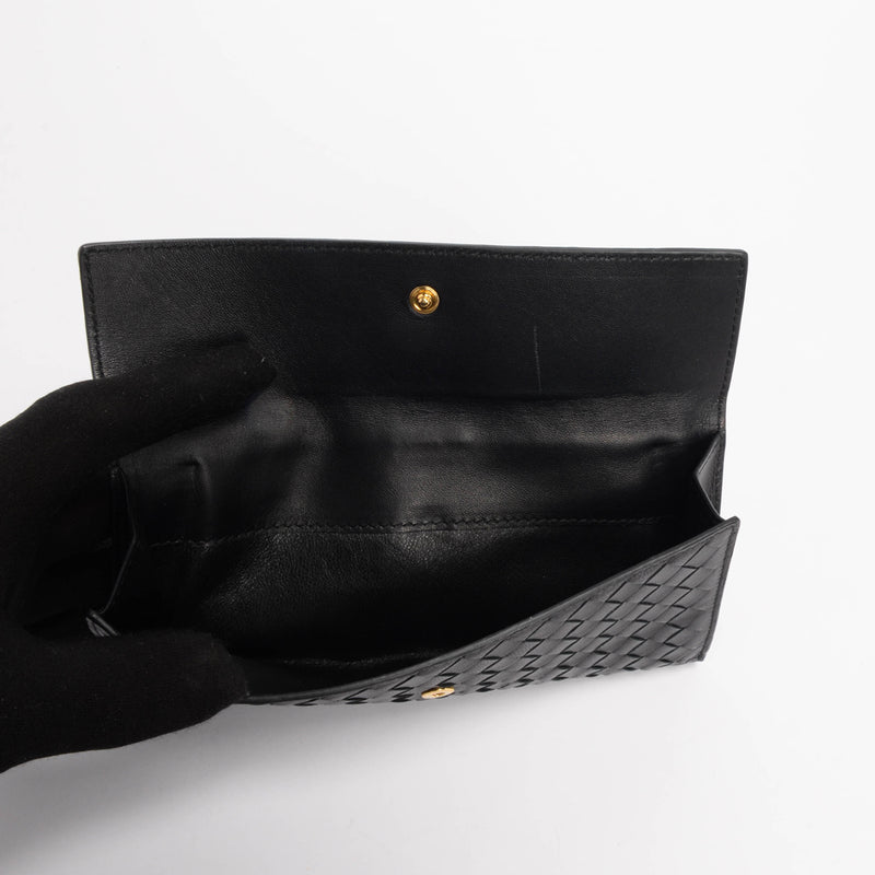 Bottega Veneta Black Intrecciato Bi-Fold Continental Wallet - Blue Spinach