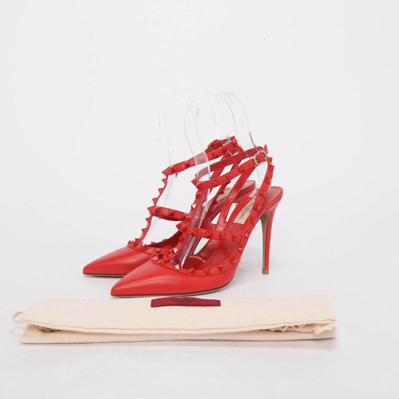 Valentino Red Calfskin Rockstud Cage Pumps 39.5 - Blue Spinach