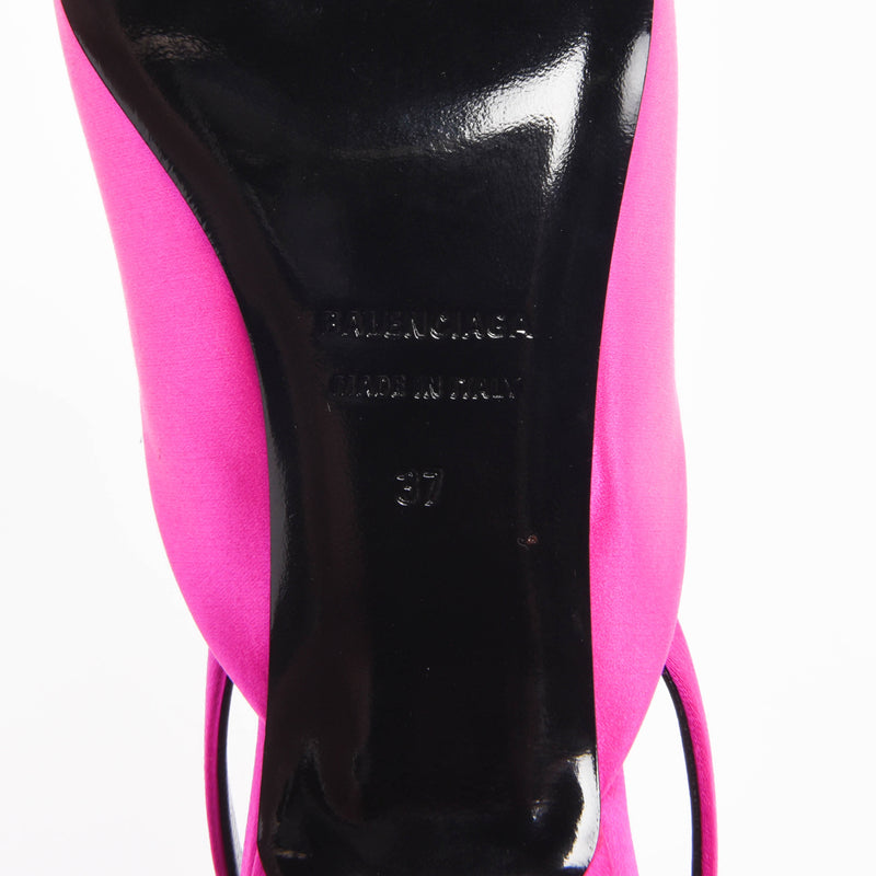 Balenciaga Rose Fuchsia Satin Knife Slingback Pumps 37 - Blue Spinach