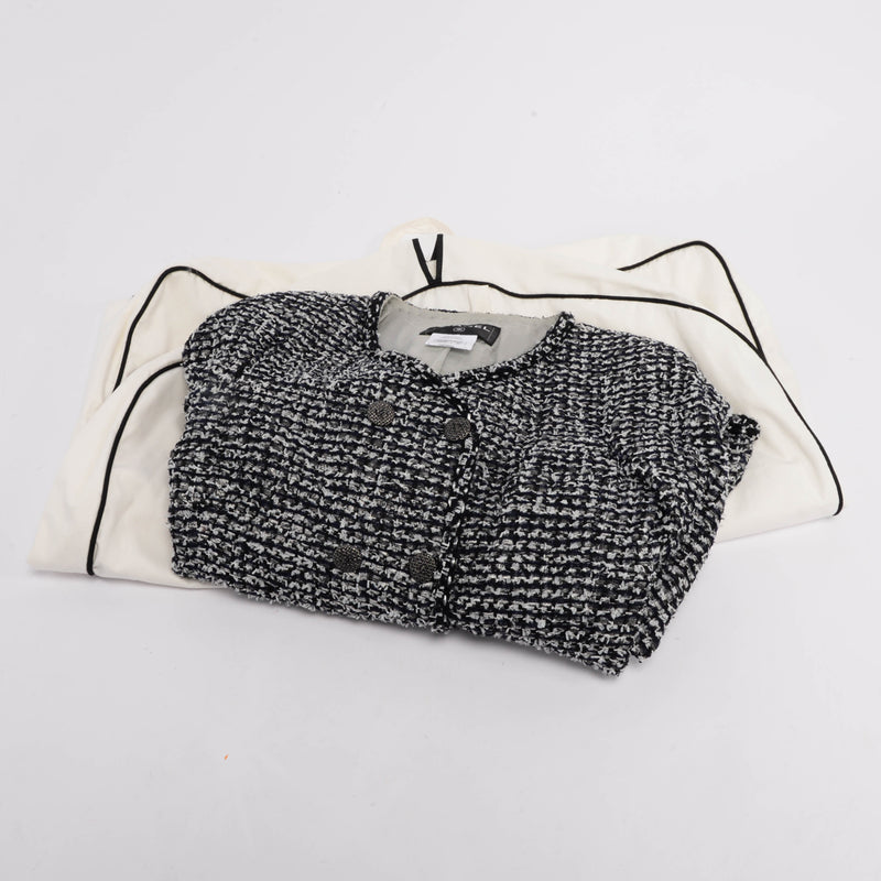 Chanel Black & White Fantasy Tweed Patch Pocket Jacket FR 36 - Blue Spinach