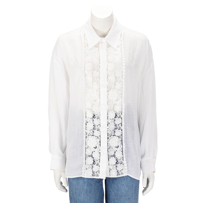 Zimmermann White Raie Lace Flower Shirt 4 - Blue Spinach