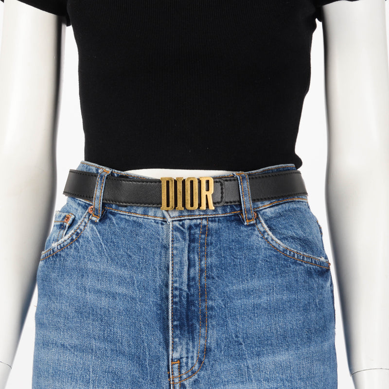 Dior Black Calfskin D-Fence Belt - Blue Spinach