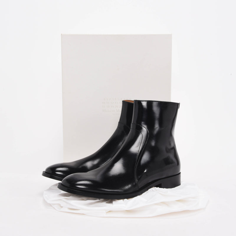 Maison Margiela Black Patent Leather Ankle Boots 42 - Blue Spinach