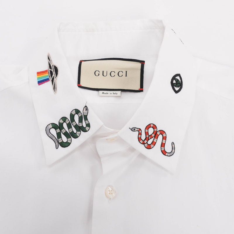 Gucci White Cotton Embroidered Duke Slim-Fit Shirt 41 - Blue Spinach