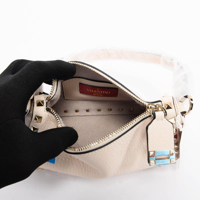 Valentino Light Ivory Grainy Calfskin Small Cross Body Bag - Blue Spinach