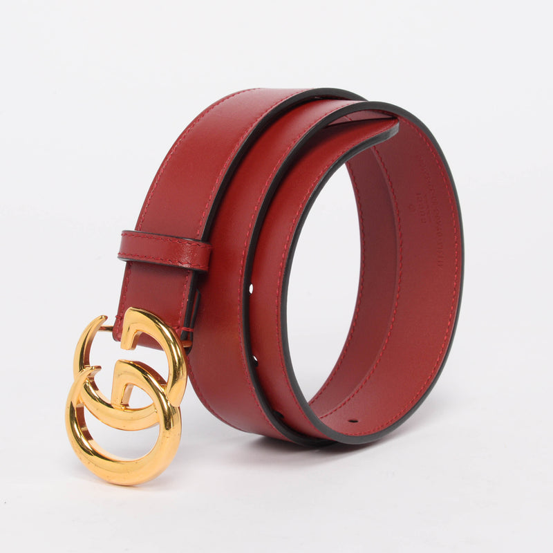 Gucci Red Leather GG Buckle Belt - Blue Spinach