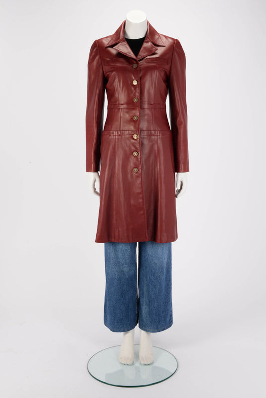 Chanel Red Lambskin CC Button Coat FR 40 - Blue Spinach