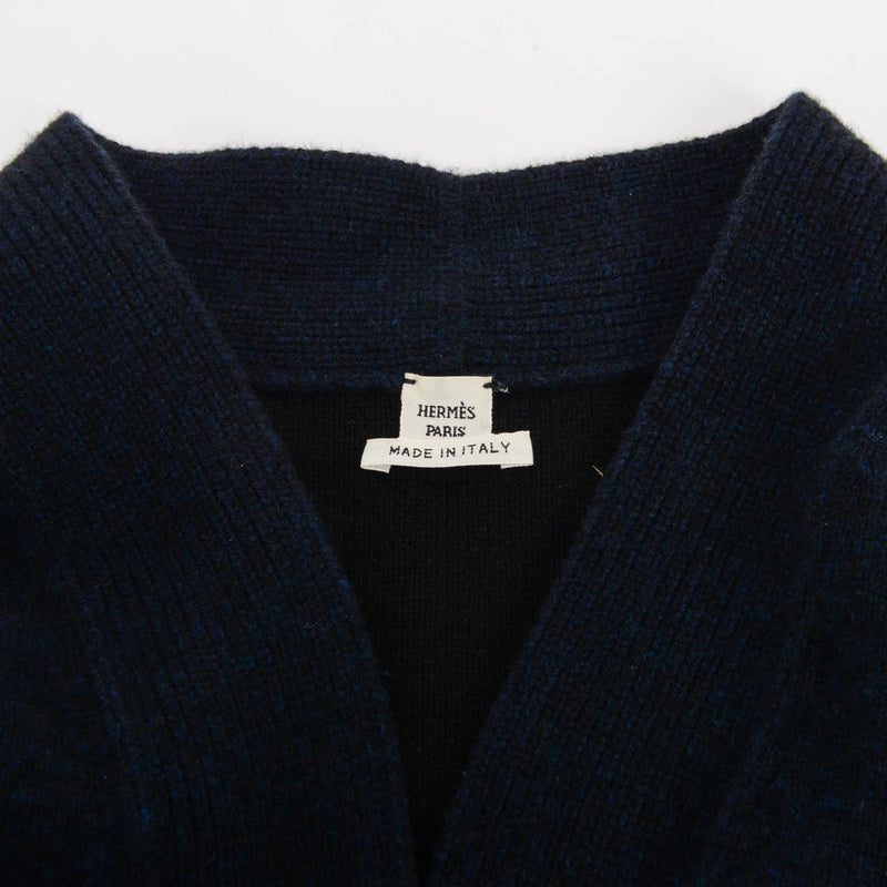 Hermes Navy & Black Cashmere Medor Button Cardigan FR 38 - Blue Spinach