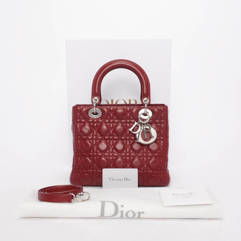 Dior Burgundy Cannage Lambskin Medium Lady Dior - Blue Spinach