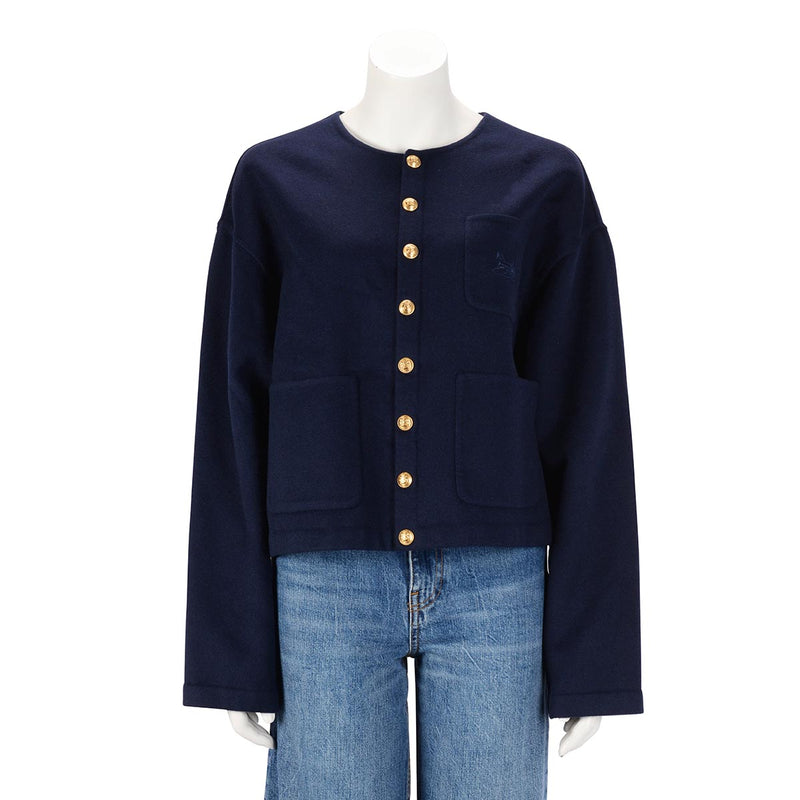 Celine Navy Cashmere Gold Button Jacket FR 40 - Blue Spinach