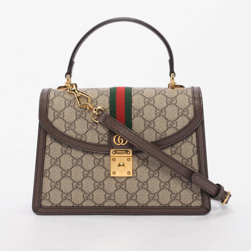 Gucci Beige GG Supreme Ophidia Small Top Handle Bag - Blue Spinach