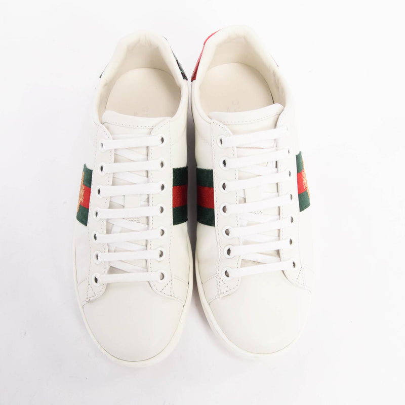 Gucci White Leather Bee Embroidered Ace Sneakers 35 - Blue Spinach