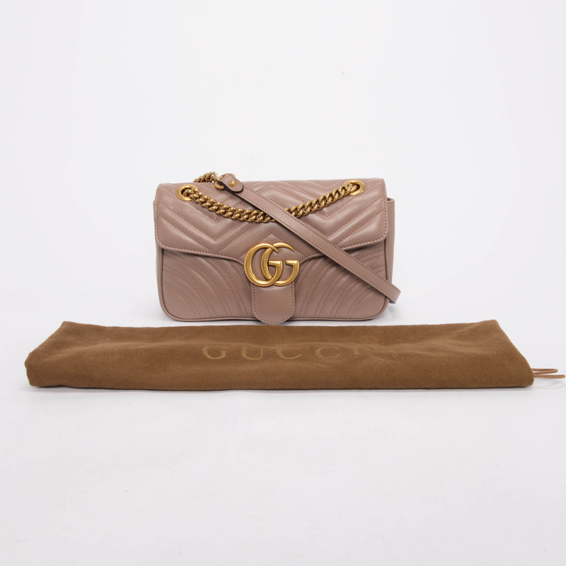 Gucci Dusty Pink Matelasse Small GG Marmont Bag - Blue Spinach