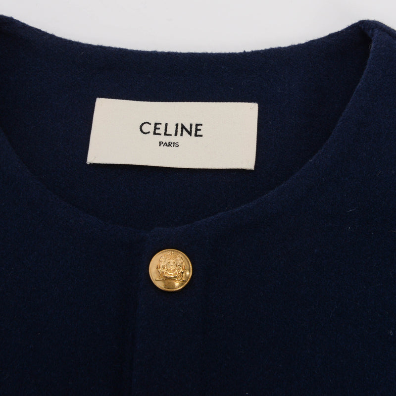 Celine Navy Cashmere Gold Button Jacket FR 40 - Blue Spinach