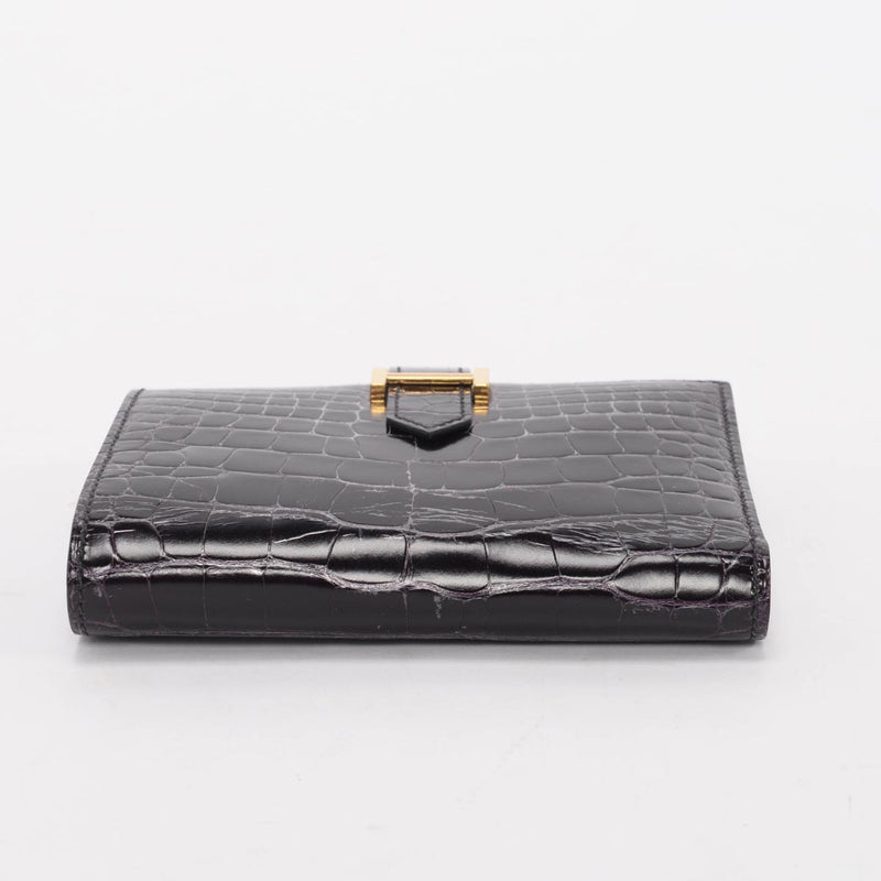 Hermes Amethyst Porosus Crocodile Bearn Compact Wallet - Blue Spinach