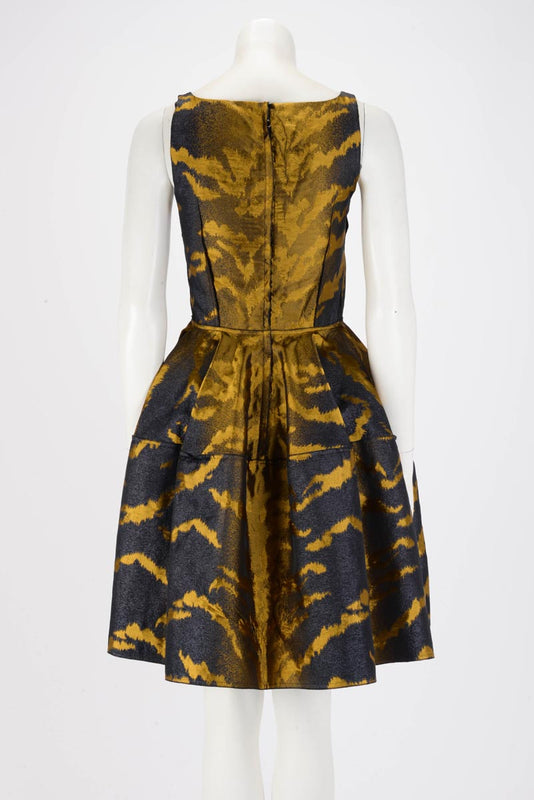 Lanvin Gold Jacquard Cocktail Dress FR 36 - Blue Spinach