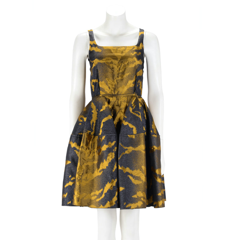 Lanvin Gold Jacquard Cocktail Dress FR 36 - Blue Spinach