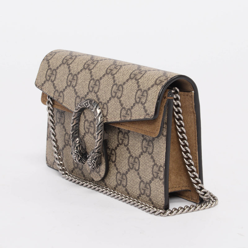 Gucci Beige GG Supreme Super Mini Dionysus Bag - Blue Spinach