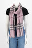 Burberry Pink Wool & Silk Check Fringed Scarf - Blue Spinach