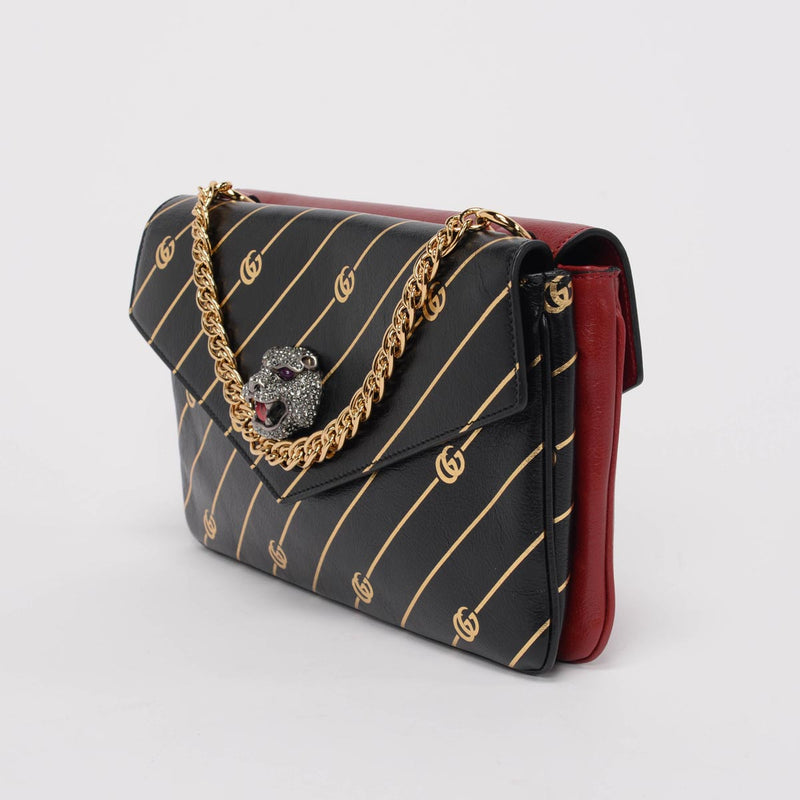 Gucci Black & Red Calfskin Medium Thiara Double Bag - Blue Spinach