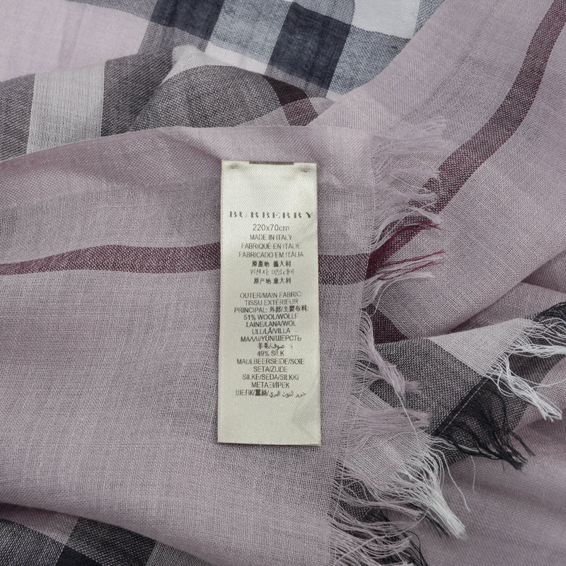 Burberry Pink Wool & Silk Check Fringed Scarf - Blue Spinach