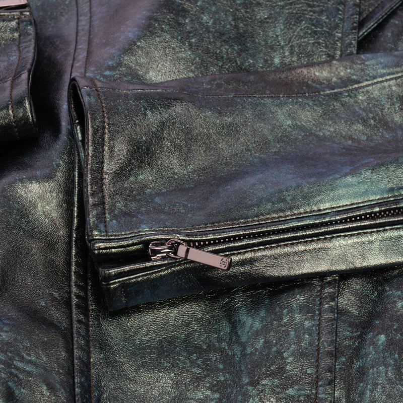 Chanel Green Iridescent Lambskin Biker Jacket FR 34 - Blue Spinach