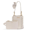 Miu Miu White Calfskin Flower Scalloped Bucket Bag - Blue Spinach