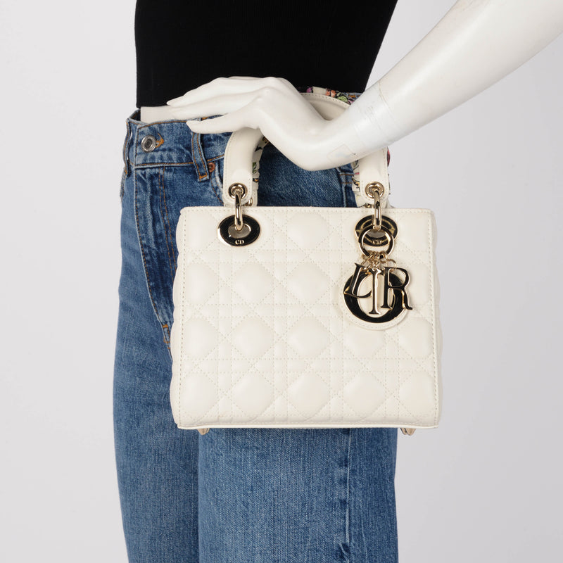 Dior White Lambskin Cannage My ABCDior Small Lady Dior Bag - Blue Spinach