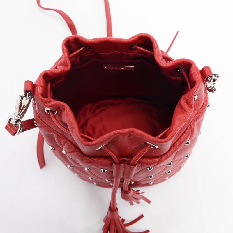 Miu Miu Red Nappa Studded Bucket Bag - Blue Spinach