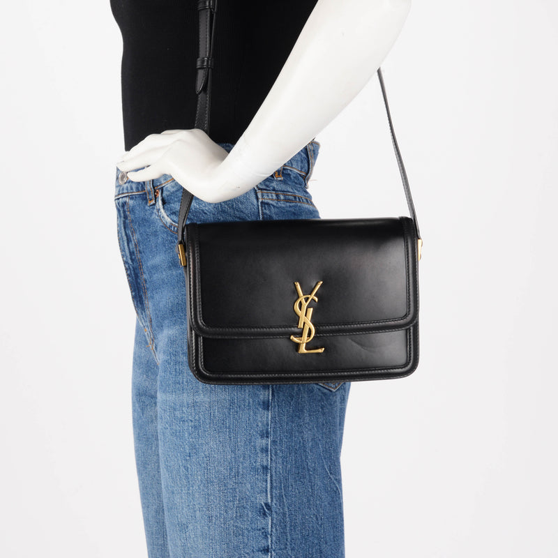 Saint Laurent Black Box Calf Medium Solferino Satchel Bag - Blue Spinach