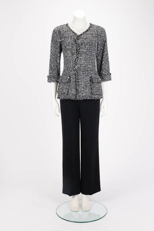 Chanel Black & White Fantasy Tweed Patch Pocket Jacket FR 36 - Blue Spinach