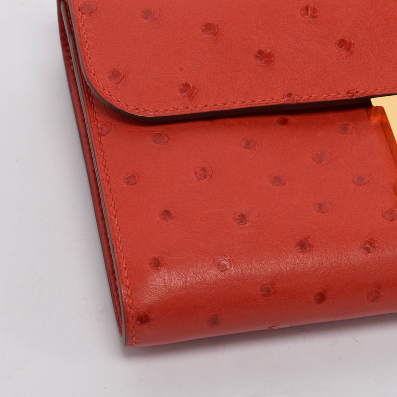 Hermes Rouge Vif Ostrich Constance Long Wallet - Blue Spinach