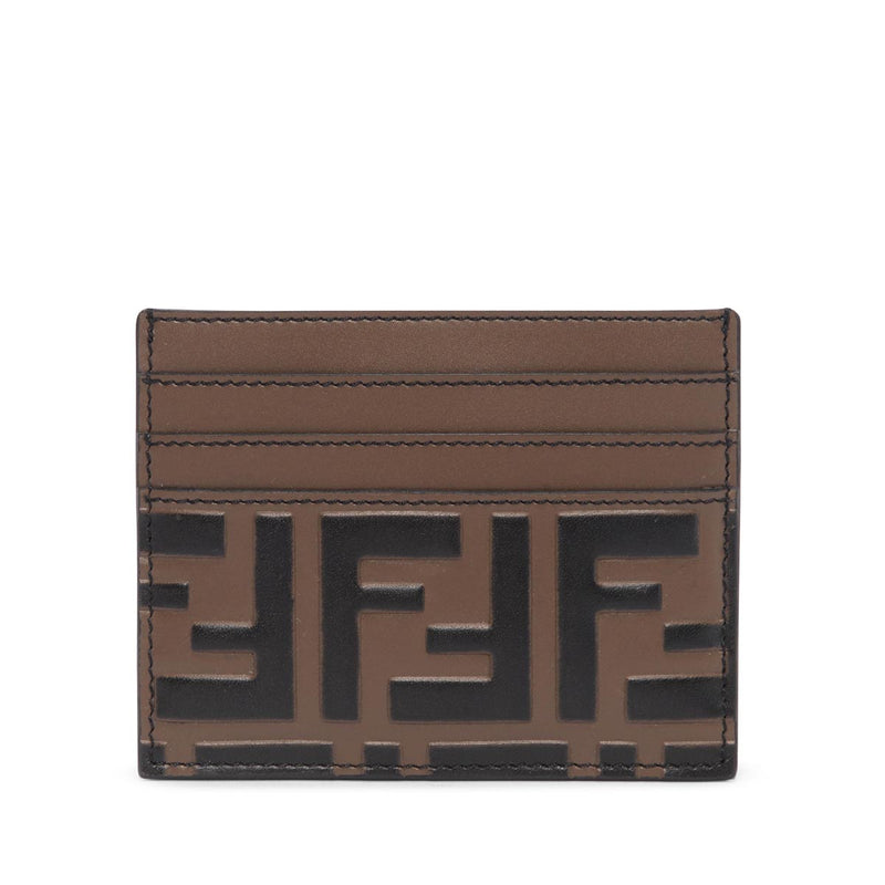 Fendi Brown Embossed Leather F Is Fendi Card Holder - Blue Spinach