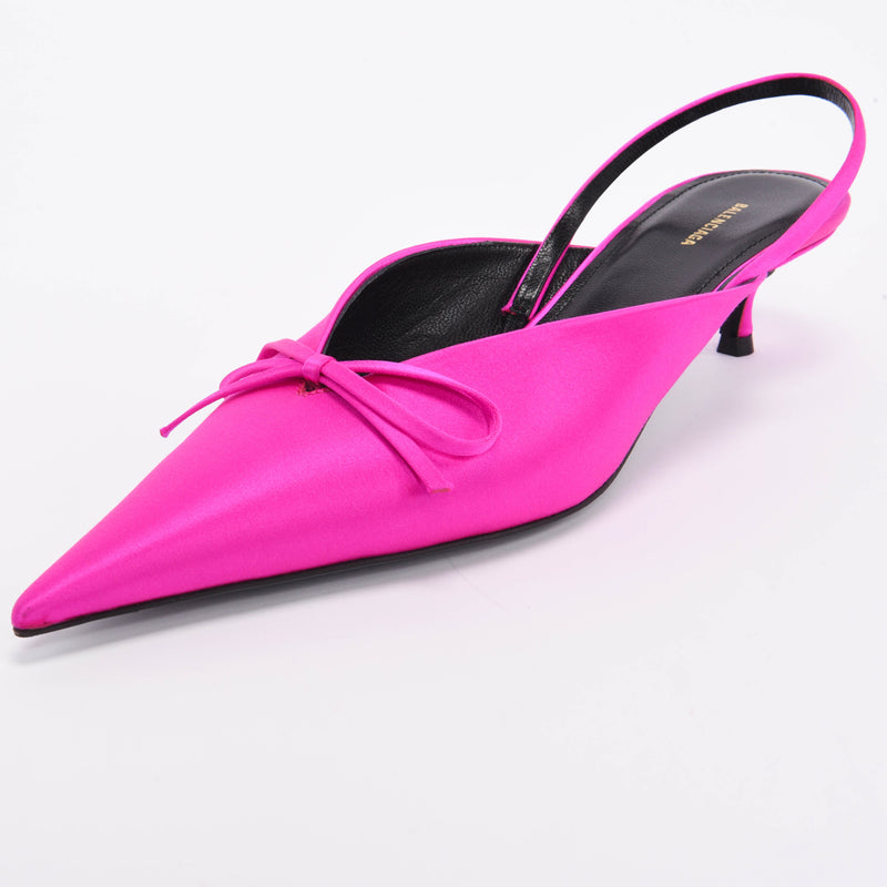 Balenciaga Rose Fuchsia Satin Knife Slingback Pumps 37 - Blue Spinach