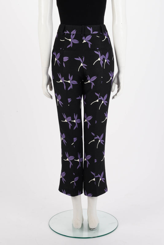 Valentino Black Wool Blend Floral Print Pant IT 40 - Blue Spinach