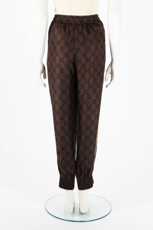 Gucci Brown Silk GG Supreme Trackpants XL - Blue Spinach