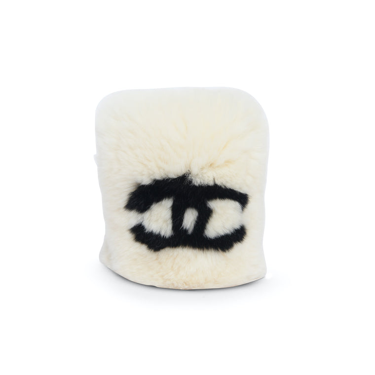 Chanel White Rabbit Fur CC Cuff Bracelet