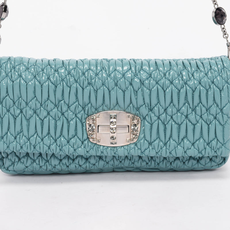 Miu Miu Mint Patent Matelasse Crystal Evening Bag - Blue Spinach