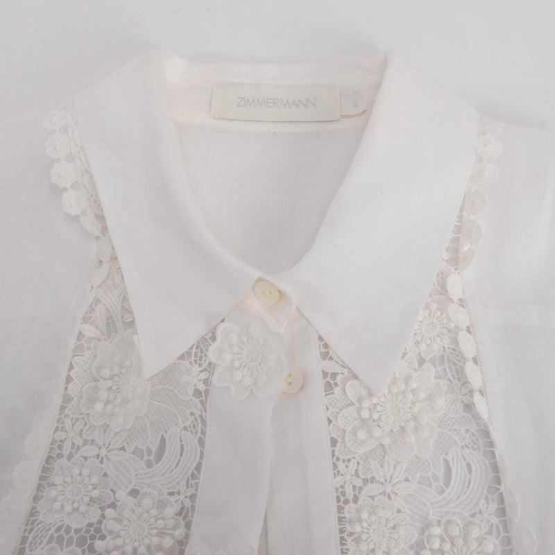 Zimmermann White Raie Lace Flower Shirt 4 - Blue Spinach