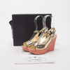 Prada Pink & Gold Metallic Snake & Croc Wedges 38.5 - Blue Spinach